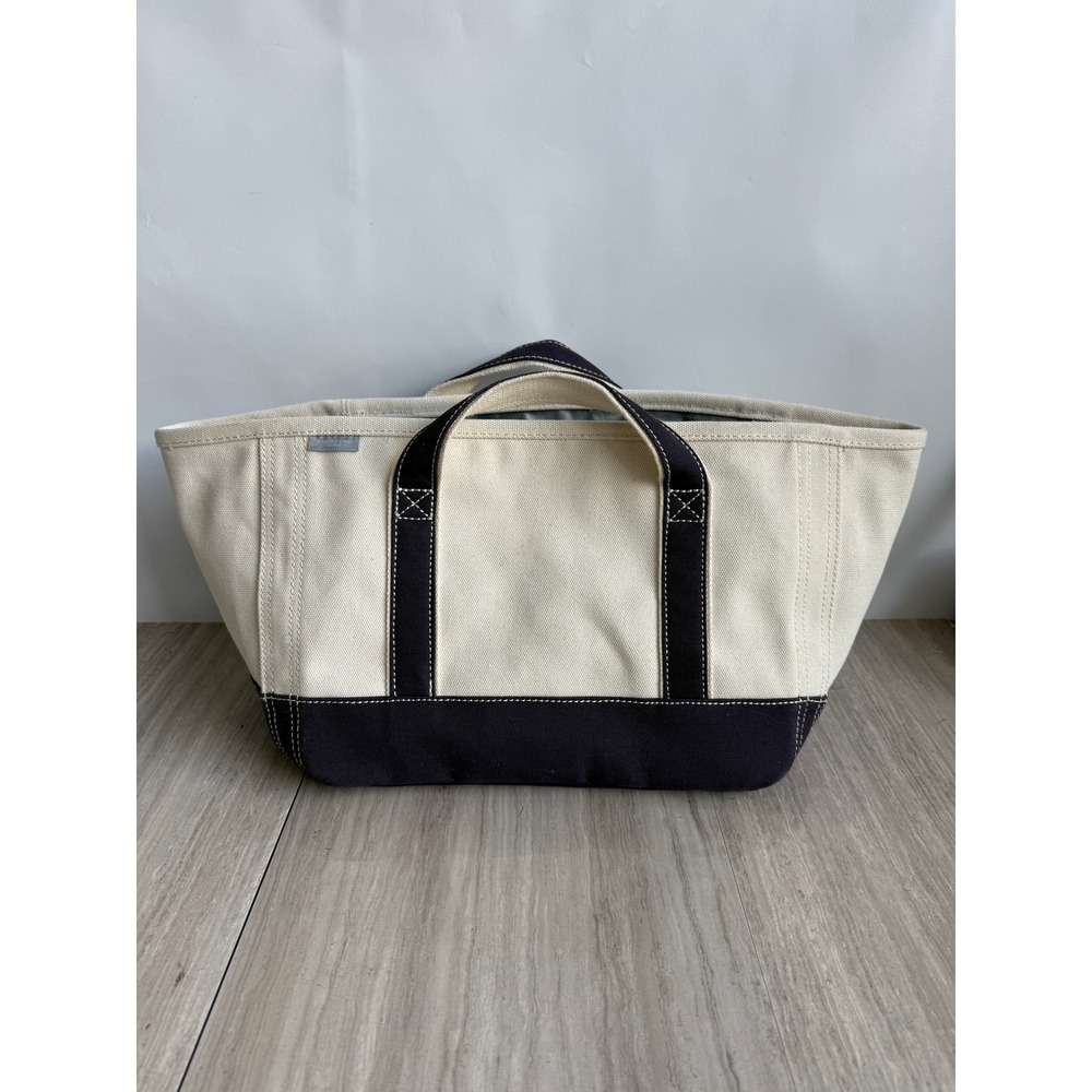 Lands' End Canvas Cooler Tote Bag Navy Ivory Large Picnic Beach Bag